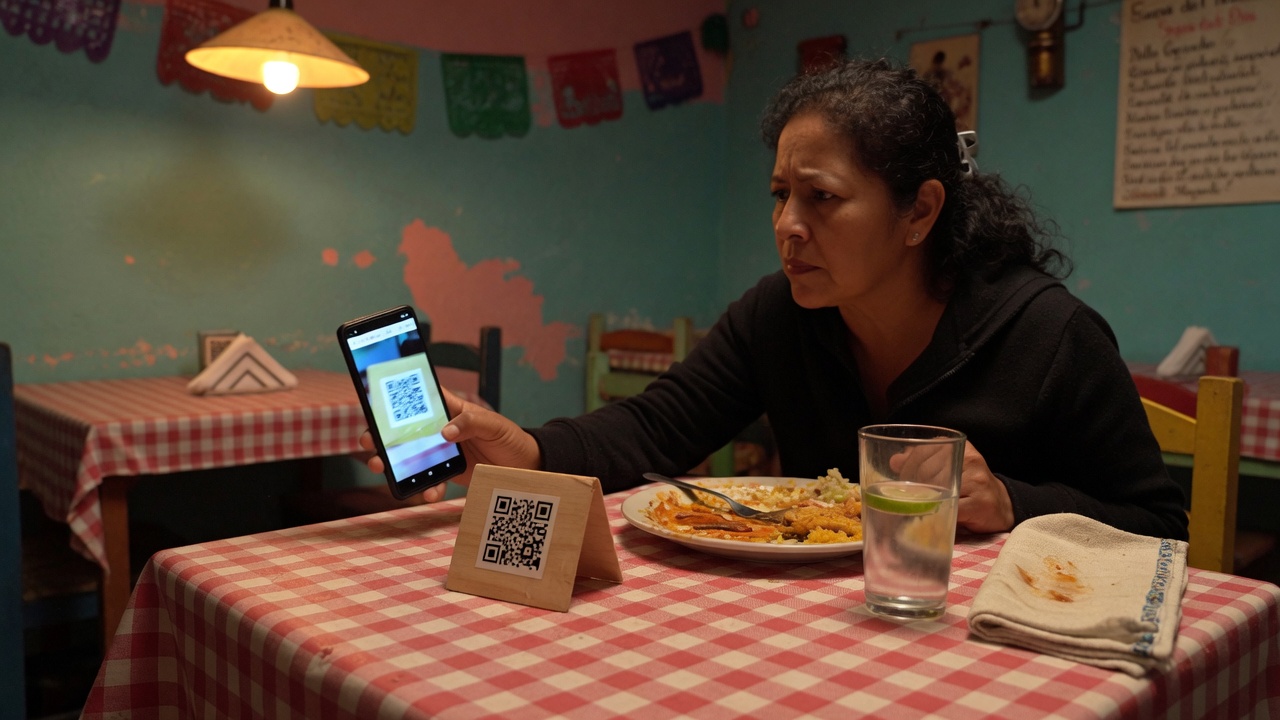Comensal escaneando el código QR de la carta en la mesa